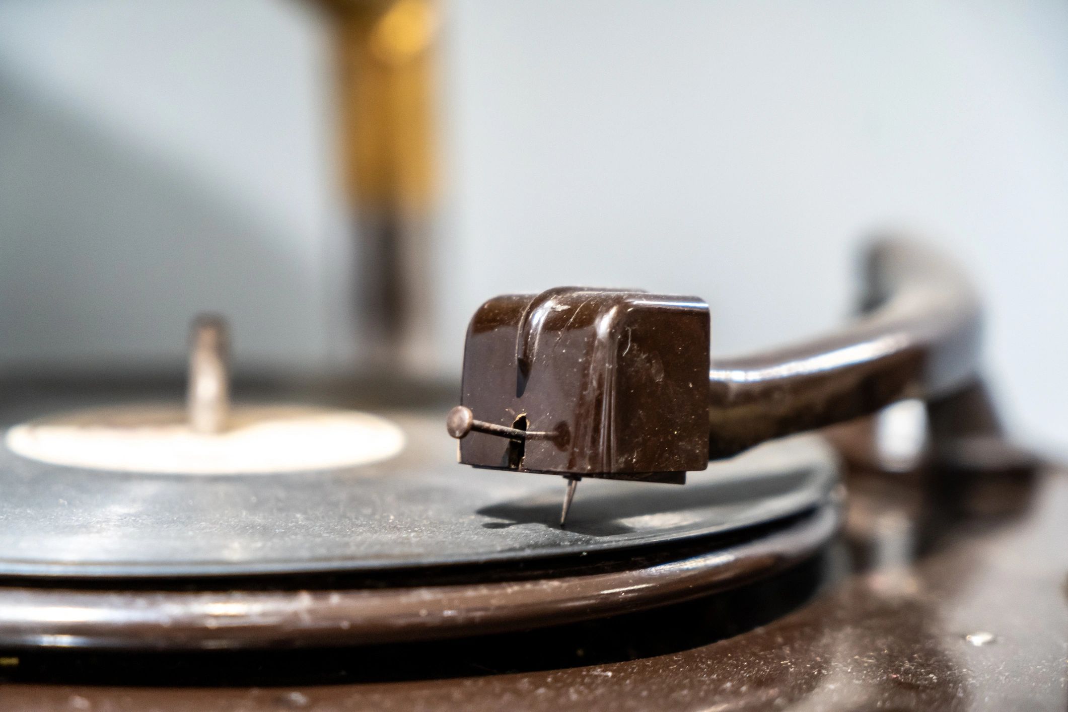 Vintage record player playing a vinyl record
